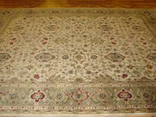 9x12 Ivory & Green Fine Plush Hand knotted Wool Persian Oriental Rug 