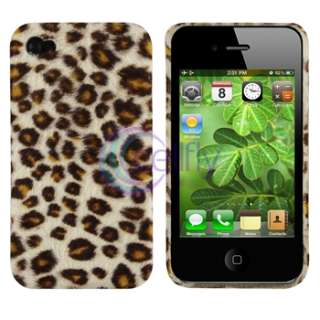 Furry Leopard Case Cover+Privacy Guard Accessory For iPhone 4 4G 4S G 