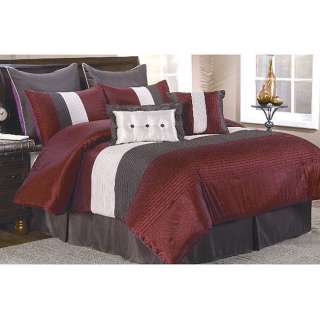 Queen or King Size Veneto Burgundy/Chocolate 8 piece Comforter Set W/2 
