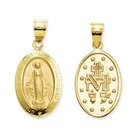 14K Gold Small 1.2 gram Oval Miraculous Mother Mary Medal Charm 