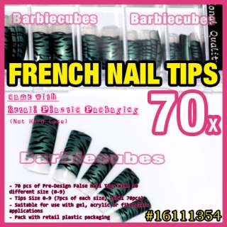 70 pcs Animal Zebra Strap Art Design French False Acrylic Nail Tips 