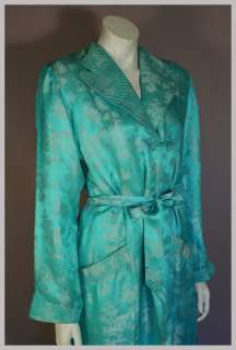 Vintage 40s ASIAN Turquoise Blue Silk Brocade Jacquard Robe CHINA NWT 