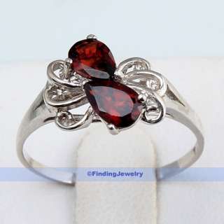 Luxury Fancy 9CT Red Garnet Silver Ring Size 8  FINDINGJEWELRY  