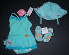   Tropical Garden Gold Fish Skirted Swimsuit Hat 12 18 24 Sandals 5/6