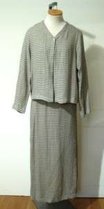 EILEEN FISHER Wms Gray Cream Rayon Linen Skirt Suit M  