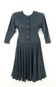 Vtg 70s Black Long Drop Waist Dress size M Le Chateau  