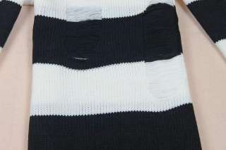 Mix color Women Boat Neck Stripe Hole Casual Sweater Knitwear Jumpers 