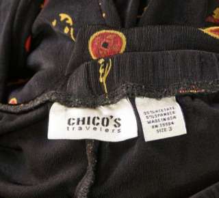 Chicos Travelers Black Asian Print Pants 3 XL Elastic Waist  