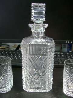 Vintage Waterford Crystal Square Decanter w/ 4 Glasses Giftware 