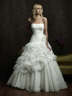New A Line White Flowers Strapless Watteau Organza Wedding Dress 