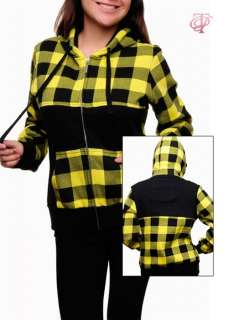Yellow Black Buffalo Plaid Hoodie Big Checks Sweatshirt 1X 2X 3X Zip 