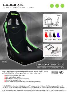COBRA monaco pro bucket race seats green FIA bmw  