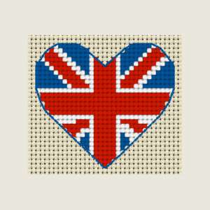 UNION JACK FLAG Heart ~ Full mini cross stitch kit  