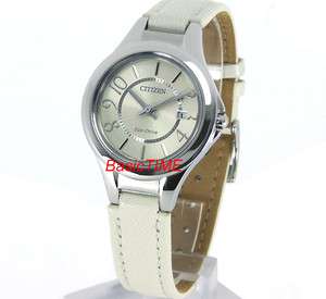 CITIZEN ECO DRIVE LADIES DATE MINERAL CRYSTAL LEATHER STRAP FE1020 02W 