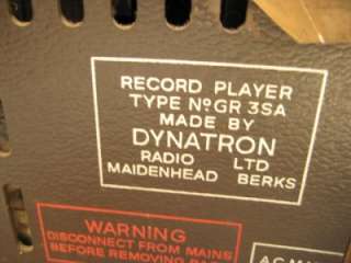 Vintage Dynatron Mazurka GR35A Record Player with Garrard AT6 