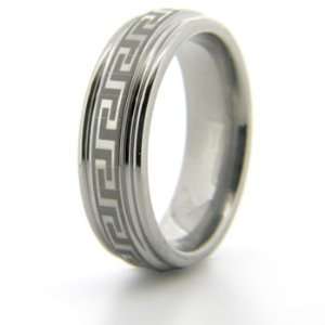  Greek Key Titanium 8mm Band with Grooved Edge Jewelry