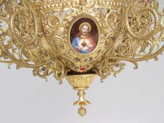   lustre déglise bronze médaillons émaillés XIXème