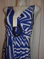 BFS04~NEW NWT JON & ANNA Blue White Line Design Buckle Surplice Dress 