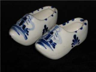 Vintage Delft Blue Pottery Clogs Dutch Windmills Pair  