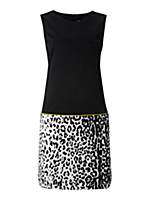 Leopard print panel colour block shift dress