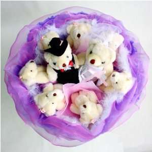   Love Flower Bouquet of Dolls, 9 Bears in a wedding