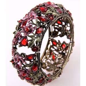   Jewelry Antique Metal Red Acrylic Jewelry Flower Cuff Bangle Bracelet