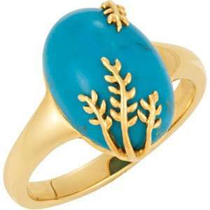  14 Karat Yellow Gold Genuine Chinese Oval Turquoise Ring Jewelry