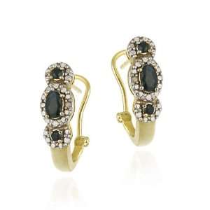   Genuine Sapphire & Diamond Accent 3 Stone Half Hoops Earrings Jewelry