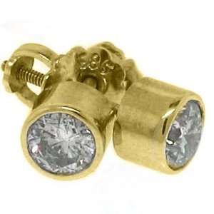  .70 Carat Bezel Set Round Diamond Stud Earrings Jewelry