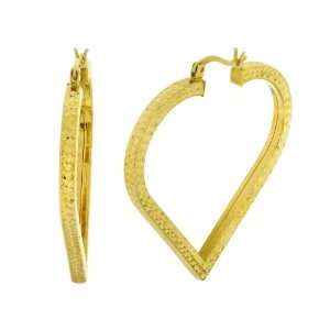   Silver Double Diamond Cut Heart Hoop Earrings (1.6 Diameter) Jewelry