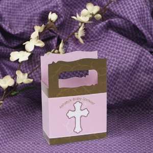   Girl Pink & Brown Cross   Mini Personalized Baby Shower Favor Boxes