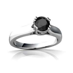   White Gold Round Genuine Black Onyx Solitaire Ring Size 6.5 Jewelry