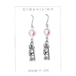 Clayvision Rabbit Bunny Charm Earrings with Birthstone/Favorite Color 