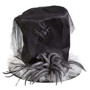 BLACK TOP HAT with skull & spider Fabric Halloween Costume NEW 
