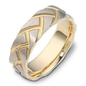   14 Karat Carved Two Tone Gold Unique Wedding Band Ring   7.25 Jewelry
