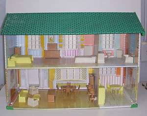 Vintage 1960s Metal Doll House w/Furniture Lot By Wolverine Made in 