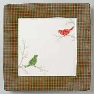  222 Fifth (PTS) Christmas Birds Plaid Square Dinner Plate 
