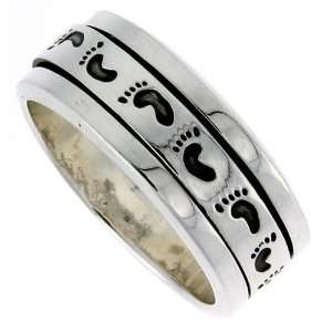  Sterling Silver 3/8 (10 mm) Foot Print Spinner Ring 13 Jewelry