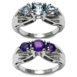 Sterling Silver .70 Ct 3 Stone Ring Amethyst Blue Topaz  