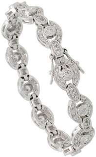 Sterling Silver Vintage Style CZ Bracelet, 7 in., 3/8 (10mm) wide