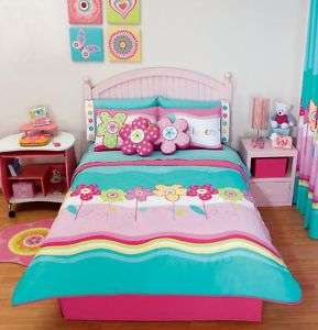 New Pink & Aqua Flowers Comforter Bedding Set Full 10PC  