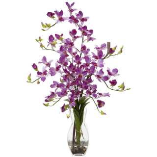 Dendrobium w/Vase Silk Flower Arrangement 1190 Cream Green Purple 