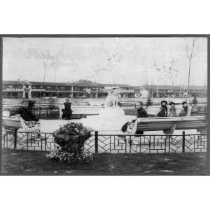  Chinese garden,benches,patrons,crowds,plants,statues 