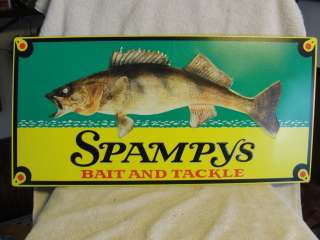 SPAMPYS BAIT AND TACKLE,WALLEYE FISHING ADVT.TIN SIGN  