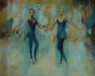 Mid Century Modernist Oil on Canvas Ballet Dancers  