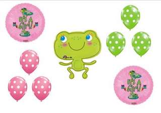 ITS A GIRL FROG Baby Shower Balloons Polka Dots Pink  