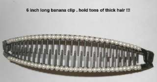 LONG 6 Inch Banana Hair Clip Hold Barrette Pearls  