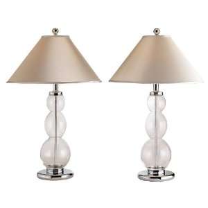  Set of Two Glass Ball Chrome Column Table Lamps
