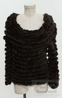 BCBG Max Azria Brown Wool Knit & Rabbit Fur Off The Shoulder Top Size 