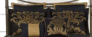 8pcs Black Gold Jacquard Floral Comforter Set Bed in a bag King Size 
